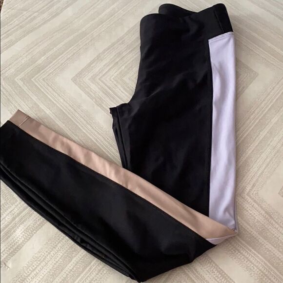 Koral Black Leggings w. Tan/Lavender Side Stripes - Picture 1 of 6